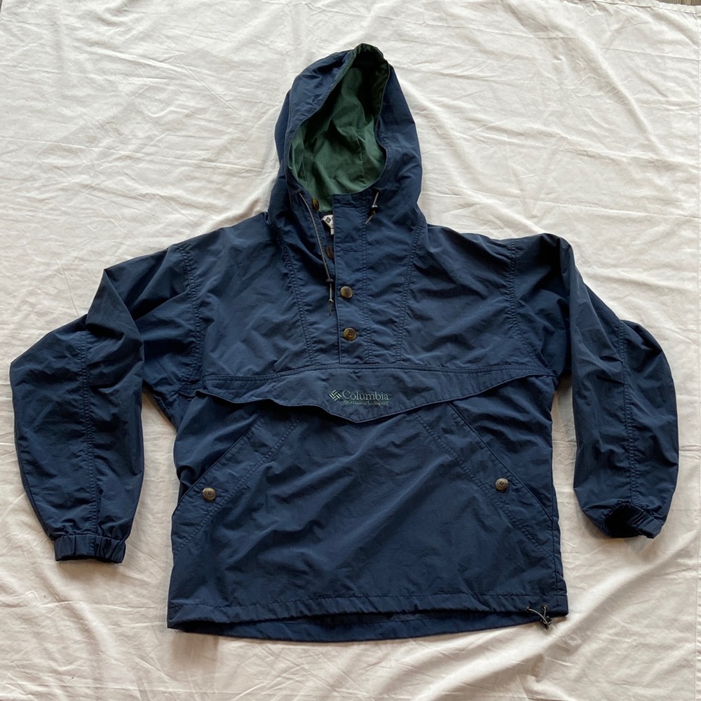 Columbia Vintage Anorak Kangaroo Pouch Hooded Pullover Men’s Medium 1/4 Button
